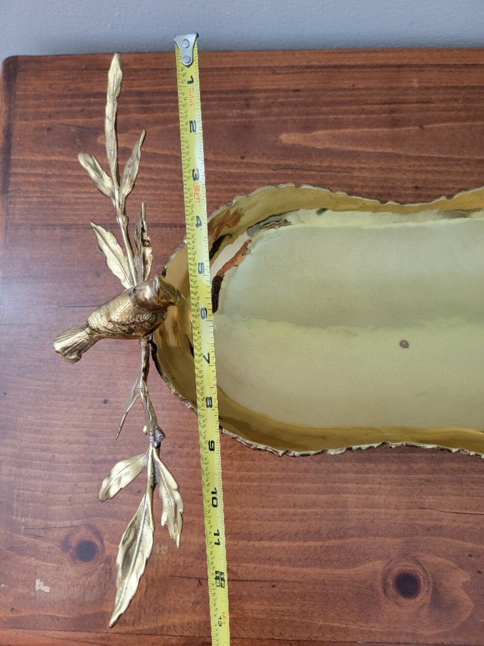 Gold-Tone Metal Catchall Trinket Bowl Tray Bird Perched On Branch Centerpiece - Picture 12 of 16